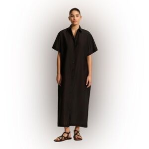 DISSH Button-Front Maxi Shirt Dress w/ Side Slits